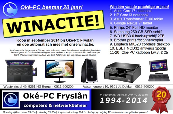20 jaar Oké-PC Fryslân: Winactie!