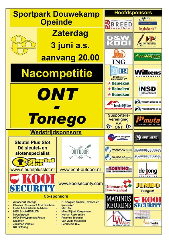 ONT - Tonego zaterdag 3 juni om 20.00 uur.